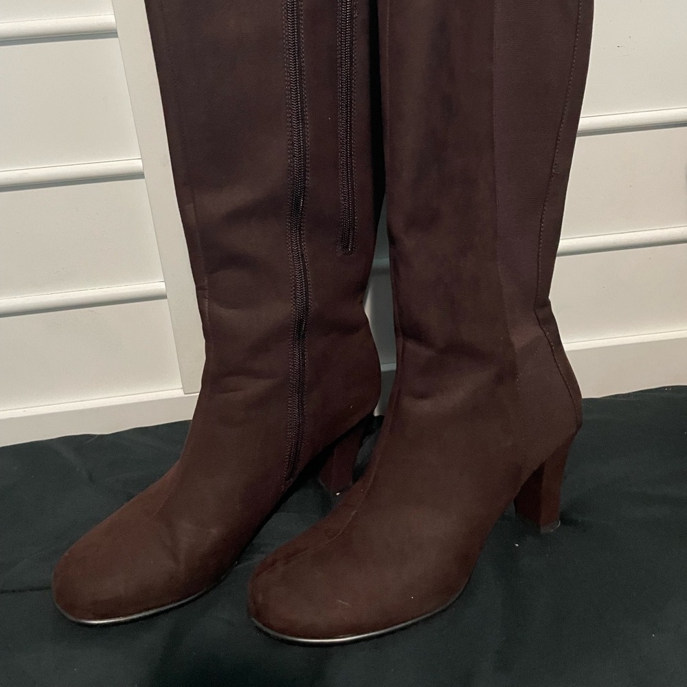Dark brown to the knee boots by Aerosoles. Only wore once. Size 11M.